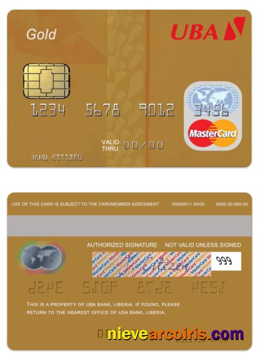 Liberia UBA Bank gold debit mastercard